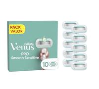 Gillette Venus Pro Smooth Sensitive Recambios Para Maquinillas De Afeitar Mujer, Pack De 10 Cuchillas De Recambio Con 5 Hojas y Banda Lubricante, Depilación Suave, Apurada Y Duradera