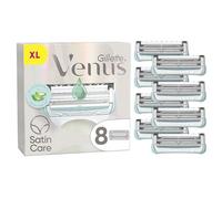 Gillette Venus + Satén Care - Lote de 8 recambios de afeitadora para mujeres para piel y vello púbico, cartuchos automáticos, afeitado suave de zonas sensibles, hoja de precisión, toque de aloe vera