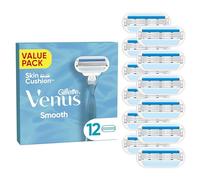 Recambios de cuchillas de afeitar Gillette Venus Smooth para mujer, paquete de 12, 3 cuchillas curvadas rodeadas de almohadillas protectoras