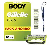 GilletteLabs Body + Intimate Cuchillas de Afeitar Cuerpo Hombre, Pack de 10 | Recambios de 2 Hojas, Banda Lubricante, Barra Anti-Vellos Enquistados Y Anti-Irritación, Depilación de La Zona Íntima Hombre