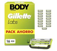 GilletteLabs Body + Intimate Cuchillas de Afeitar Cuerpo Hombre, Pack de 16 | Recambios de 2 Hojas, Banda Lubricante, Barra Anti-Vellos Enquistados Y Anti-Irritación, Depilación de La Zona Íntima Hombre