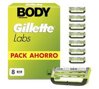 GilletteLabs Body + Intimate Cuchillas de Afeitar Cuerpo Hombre, Pack de 8 | Recambios de 2 Hojas, Banda Lubricante, Barra Anti-Vellos Enquistados Y Anti-Irritación, Depilación de La Zona Íntima Hombre
