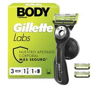 GilletteLabs Body + Intimate Maquinilla Corporal Hombre, 3 Recambios | Mango de Caucho, Cuchilla con Barra Anti-vellos Encarnados, Soporte Magnético, Depilación Íntima, Afeitado Corporal Masculino