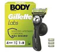 GilletteLabs Body + Intimate Maquinilla Corporal Hombre, 4 Recambios | Mango de Caucho, Cuchilla con Barra Anti-vellos Encarnados, Soporte Magnético, Depilación Íntima, Afeitado Corporal Masculino