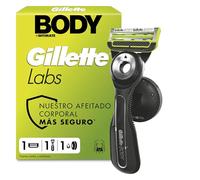 GilletteLabs Body + Intimate Maquinilla Corporal Hombre con 1 Cabezal | Mango de Caucho, Cuchilla con Barra Anti-vellos Encarnados, Soporte Magnético, Depilación Íntima, Afeitado Corporal Masculino