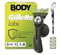 GilletteLabs Body + Intimate Maquinilla Corporal Hombre con 5 Recambios - Mango de Goma, Cuchillas con Barra Anti-vellos Encarnados Y Soporte Magnético, Depilación Íntima Y Afeitado Corporal Masculino