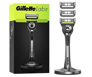 GilletteLabs Con Barra Exfoliante, Afeitadora Para Hombre De Gillette, 1 Mango, 3 Recambios De Cuchillas, Con Soporte Magnético Premium