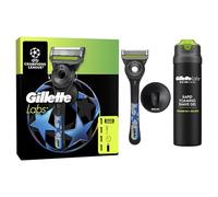 GilletteLabs Edición Especial UCL Pack De Maquinilla De Afeitar Con Tira Exfoliante, 1 Mango, 1 Recambio + Gel De Afeitar 198ml + 1 Colgador De Pared