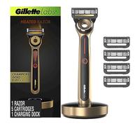 GilletteLabs Heated Razor Gold Edition - 1 mango, 5 recambios de cuchillas, 1 base de carga