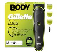 GilletteLabs i3 Body + Intimate Afeitadora Corporal, 4 Accesorios, Negro | Depiladora Corporal Hombre Resistente al Agua, Tecnología Skinfirst, 80 min de Uso, 3 Peines, Rasura el Cuerpo Y Zona íntima