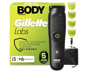 GilletteLabs i5 Body + Intimate Afeitadora Corporal, 6 Accesorios, Negro