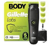 GilletteLabs i5 Body + Intimate Afeitadora Corporal, 6 Accesorios, Negro | Depiladora Corporal Hombre Impermeable con Tecnología Skinfirst, 4 Peines Y Funda, Recargable, Rasura el Cuerpo Y Zona íntima