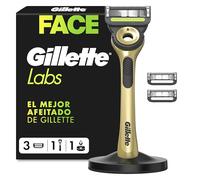 GilletteLabs Maquinilla de Afeitar Champion Gold Edition con 3 Recambios | 1 Mango de Metal con Barra Exfoliante Integrada, 3 Cuchillas de Afeitar con Banda Lubricante, 1 Soporte Magnético