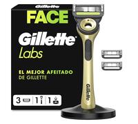 GilletteLabs Maquinilla de Afeitar Champion Gold Edition con Recambios, 1 Mango de Metal con Barra Exfoliante Integrada, 3 Cuchillas con Banda Lubricante, 1 Soporte Magnético
