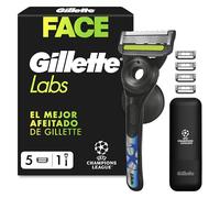 GilletteLabs Maquinilla de Afeitar Hombre con 5 Cuchillas de Recambio | 1 Mango UEFA Champions League Special Edition con Barra Exfoliante + 5 Recambios, 1 Estuche de Viaje Y 1 Colgador de Pared