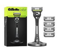 GilletteLabs Maquinilla de Afeitar Hombre con 5 Recambios, Negro | 1 Mango con Barra Exfoliante Integrada + 5 Cuchillas de Afeitar de 5 Hojas Y Base Magnética de Metal