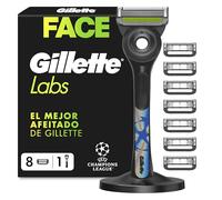 GilletteLabs Maquinilla de Afeitar Hombre con 8 Cuchillas de Recambio | 1 Mango UEFA Champions League Special Edition con Barra Exfoliante + 8 Recambios, Incluye Soporte Magnético Prémium