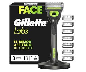 GilletteLabs Maquinilla de Afeitar Neon Night Edition con 8 Recambios | 1 Mango de Metal con Barra Exfoliante Integrada, 8 Cuchillas de Afeitar con Banda Lubricante, 1 Soporte Magnético