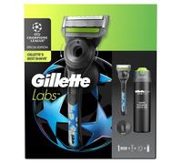 GilletteLabs Edición Especial UCL Pack De Maquinilla De Afeitar Con Tira Exfoliante, 1 Mango, 1 Recambio + Gel De Afeitar 198ml + 1 Colgador De Pared