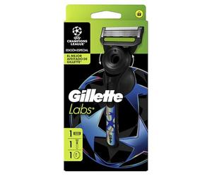 GilletteLabs UEFA Champions League Special Edition Maquinilla De Afeitar Para Hombre Con Barra Exfoliante, 1 Mango + 1 Recambio, Incluye Soporte De Pared