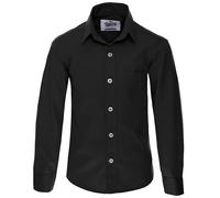 GILLSONZ DSFS77NEW Camisa de manga larga para niños, fiesta, ocio, estudiante, 100% algodón, Negro , 152-158