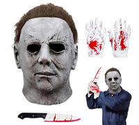 Gillterway Máscara de Michael Myers, Máscara de Látex de Michael Myers para Halloween, con Guantes y Cuchillo de Juguete, Ideal para Cosplay, Carnaval y Fiestas de Terror (A)