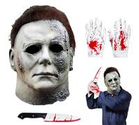 Gillterway Máscara de Michael Myers, Máscara de Látex de Michael Myers para Halloween, con Guantes y Cuchillo de Juguete, Ideal para Cosplay, Carnaval y Fiestas de Terror (B)