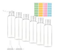 Giloty Set 6 Botellas de Viaje 100 ml - Envases para Líquidos con Embudos y Etiquetas, Reutilizables para Champú, Gel y Cosméticos