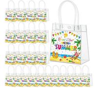 Gilprop 12 bolsas de regalo de verano para la escuela, bolsas de regalo de fin de año a granel, bolsa de plástico PVC transparente con asas, recuerdos de fiesta del último día de escuela para