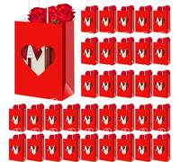 Gilprop 24 bolsas de regalo para el día de San Valentín, bolsas de regalo rojas a granel con ventana de corazón, bolsas de regalo de papel de San Valentín, bolsas de dulces para regalos de fiesta de