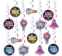 Gilprop 28 piezas de decoraciones de fiesta Vbs 2026 con temática de iluminación, remolino colgante Jesús es la luz de la palabra, decoraciones colgantes para iglesia Vbs, suministros de fiesta
