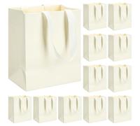 Gilprop 50 mini bolsas de regalo de boda beige con asa de cinta, papel de textura gruesa para despedida de soltera, boda, bolsa de bienvenida para inauguración de la casa, vacaciones, fiesta de
