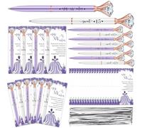 Gilprop Juego de 50 recuerdos de fiesta de quinceañera para invitados, 15 bolígrafos de diamantes a granel con tarjetas de agradecimiento y corbatas, regalos de agradecimiento de 15 cumpleaños (morado