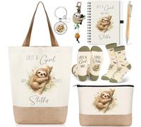 Gilprop Juego de 7 piezas de regalos para amantes de los perezosos para mujeres, con texto en inglés "Just a Girl Who Loves Sloth", bolsa de maquillaje, bolsa de lona, cuaderno, calcetines para