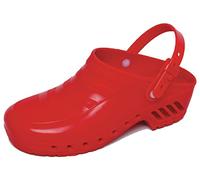 GIMA 26291 Zuecos Profesionales Con Cordón Reclinable Y Ajustable, Anatómicos, Unisex, Antideslizante, Antiestático, Empeine No Perforado, Suela Perforada, Color Rojo, Talla 45-46 Eu, 1 Par
