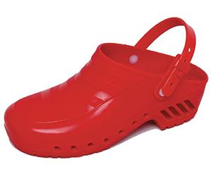 GIMA 26291 Zuecos Profesionales Con Cordón Reclinable Y Ajustable, Anatómicos, Unisex, Antideslizante, Antiestático, Empeine No Perforado, Suela Perforada, Color Rojo, Talla 45-46 Eu, 1 Par