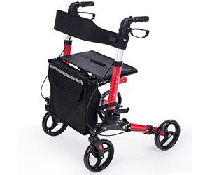 Gima Andador Compact plegable, estructura ligera de aluminio rojo, asiento en tejido de malla, correa de tracción hacia arriba, 43162