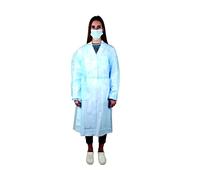 Gima - Bata de TNT de polipropileno (PP), desechable, impermeable, no estéril, 25 g, talla media, color azul, cordones en la cintura y en el cuello, puños elásticos, mangas largas, 100 unidades