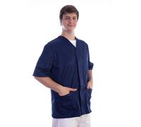 Gima - Casaca de algodón y poliéster, uniforme hospitalario, color azul oscuro, cuello en V, media manga, 5 botones, unisex, talla XS, para médicos, veterinarios, enfermeras y personal sanitario