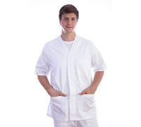 Gima - Casaca de algodón y poliéster, uniforme hospitalario, color blanco, cuello en V, media manga, 5 botones, unisex, talla XXL, para médicos, veterinarios, enfermeras y personal sanitario