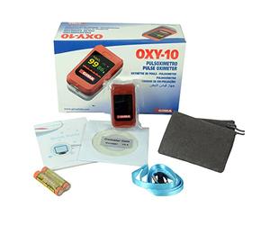 GIMA Oxy-10 - Saturímetro inalámbrico para dedos, portátil, detección de saturación, latido y perfusión, 2 pilas AAA incluidas, alarmas visuales y acústicas, pantalla OLED a color