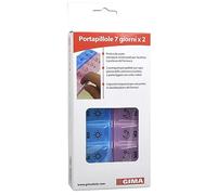 Gima - Pastillero semanal, con 7 compartimentos con los días en italiano y 2 espacios distintos para las pastillas de la mañana (violeta) y de la tarde (azul claro), de plástico resistente, 41501