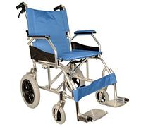 GIMA ref 43250 Silla de ruedas modelo Queen de aluminio, tela azul claro, asiento 46cm, ultra ligera 9.5kg, ruedas delanteras 15cm, ruedas traseras 30 cm con frenos de bloqueo