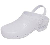 Gima - Zuecos Profesionales con Cordón Reclinable y Ajustable, Anatómicos, Unisex, Antideslizantes, Antiestáticos, Parte Superior No Perforada, Suela Perforada, Color Blanco, Talla EU 40, 1 Par.