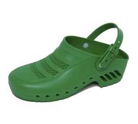 Gima - Zuecos Profesionales con Cordón Reclinable y Ajustable, Anatómicos, Unisex, Antideslizantes, Antiestáticos, Parte Superior Perforada, Suela Perforada, Color Verde, Talla EU 39, 1 Par.