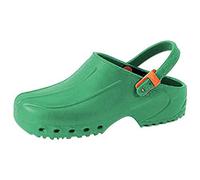Gima - Zuecos Profesionales Ultraligeros con Cordón, Unisex, Anatómicos, Antideslizantes, Antichoque, Antiestático, Parte Superior No Perforada, Suela Perforada, Color Verde, Talla EU 34, 1 Par