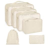 Gimammay Organizador de maleta, juego de 6 cubos de viaje, cubos de embalaje organizador, maleta, Essential organizador, bolsas de viaje impermeables, bolsa de viaje Packing Cubes - gris (beige)