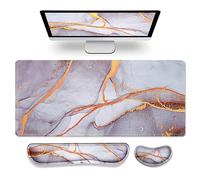 Gimars 3 en 1 Alfombrilla Ratón XXL Reposamuñecas Teclado & Ratón Ergonómico, 800x304mm Alfombrilla Escritorio, Mouse Pad Tapete Rato Espuma con Memoria Reposa Muñecas para Office Home, Gris Dorado