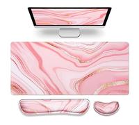 Gimars 3 en 1 Alfombrilla Ratón XXL Reposamuñecas Teclado & Ratón Ergonómico, 800x304mm Alfombrilla Escritorio, Mouse Pad Tapete Rato Espuma con Memoria Reposa Muñecas para Office Home, Oro Rosa