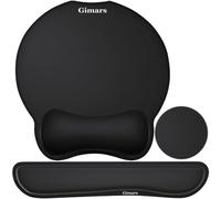 Gimars 3 en 1 Alfombrilla Raton y Teclado Reposamuñecas Ergonómica Espuma Viscoelástica, Reposa Muñecas con Posavasos, Mouse Pad Gaming Soporte Teclado Ordenador para Portátil Mac Oficina, Negro